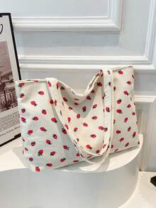 2026新款大容量女士手提包，草莓印花优雅简约单肩包 - 白色 - 查看 6