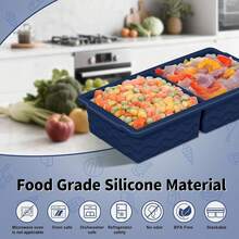 3-Pack Silicone Freezer Trays With Lid,2 Large 2-Cup(500ml)&4 Medium 1-Cup(125ml)&6 Small 1/2-Cup(75ml) Soup Freezer Container Molds, Tray For Meal Prep&Freezing Soup,Stews,Sauces - Xanh nửa đêm - Xem 3