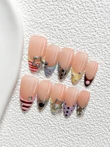 10Pcs Sweet And Edgy Girl Style Handmade Nail Art Set,Unghie Press On, Hollow Out Star Nail Art Accessories,Lines, Polka Dots Nail Art Decorations,Red, Pink, Yellow, Blue And Purple Nail Polish,Refined Style,Comes With Nail Tools(1 Sheets Jelly Stickers+1PC Nail File)3 Sizes Available,Almond Nails, Duck Nails,Coffin Nails,Suitable For Reunion,Daily,Party,Photograph,Play,Spring Summer,Commute Supplies Nails - 彩色 - 查看 19