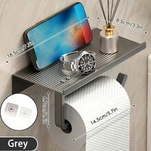 1 Giá đựng giấy vệ sinh treo tường kèm giá để điện thoại, giá đựng giấy vệ sinh tự dính chống gỉ có móc treo chìa khóa, giá treo khăn, giá treo khăn giấy màu đen, giá đựng giấy vệ sinh bằng kim loại treo tường thời trang kèm giá để điện thoại - Nhiều màu - Xem 12