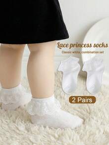 2 đôi tất ren kiểu công chúa mềm mại, thoải mái, thoáng khí dành cho bé gái - trắng - Xem 6