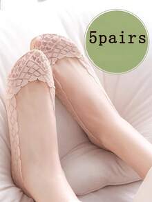 6 đôi tất nữ lưới ren không lộ cổ chân, siêu mỏng, thoáng khí, chống trơn trượt, lót ẩn, viền bèo dễ thương, phù hợp với giày bệt, giày cao gót và giày lười. - Nhiều màu - Xem 6