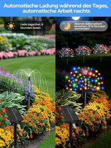 AMILL 8 Stück Solar betriebene LED Gartenbeleuchtung, IP65 wasserdicht, 8 Beleuchtungsmodi, solar betriebene dekorative Beleuchtung, eingebauter wiederaufladbarer Ni-MH Akku, nicht abnehmbares Photovoltaikmodul, geeignet für Weihnachten, Garten, Weg und Villa Dekoration, Außenbeleuchtung für Garten, einsetzbar für Weg, Garten und Terrasse - Verschiedenfarbig - Übersicht 7