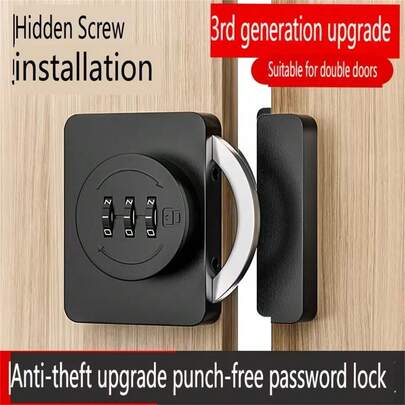 Cerradura universal de cajón sin perforación, cerradura de puerta de gabinete, adecuada para puertas corredizas, gabinete de zapatos, puertas corredizas de vidrio, cerradura con contraseña, gabinete de almacenamiento
