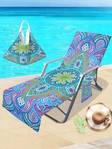 1件几何图案沙滩椅套，超柔软长纤维毛巾，沙滩巾，浴室用品，户外用品，游泳用品，露营用品，野餐用品必备 - A - 查看 2