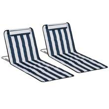Folding Sun Lounger With Cushion, Garden Chair With Five-Way Adjustable Backrest And Blue Portable Carrying Case. - Blue - View 9