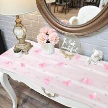 1pc Romantic Pearl Lace Table Runner, Wedding Arch Decor, Bridal Shower Gift Fabric, Elegant Pearl Lace Tablecloth, Suitable For Event, Embroidered Transparent Wrinkle-Resistant White Dessert Table - Pink Butterfly - View 6