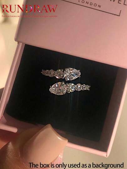 rundraw 1pc 2026 New Elegant Pink Teardrop & Round Cut Cubic Zirconia Snake Ring, Shiny Silver Tone, Suitable For Women, Ideal For Engagement, Wedding And Special Occasions