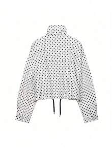 Seelio Spring/Autumn New Women's Fashion Casual Versatile Stand Collar Zipper Long Sleeve Polka Dot Jacket Coat Youthful Back To School - White Background With Black Polka Dots - View 4