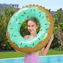 1 pieza Bestway 36300 Tubo inflable para nadar, Aro de natación con brillo, Flotador inflable para montar, Juguetes de playa y piscina de verano, Flotadores de piscina, Decoraciones de fiesta, Suministros de fiesta de playa (sin bomba) - verde menta - Ver 6