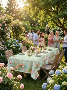 1pc Tropical Flamingo Hibiscus Print Round & Rectangle White Tablecloth, Summer Beach Vacation Style Premium Polyester Waterproof Stain Resistant Oil-Proof Dust-Proof Washable Reusable Spring Summer Tablecloth For Home Decor, Kitchen Wedding, Wedding Table, Centrepiece Room Decor, Vintage Decor - Multicolor - View 19