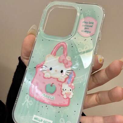 SANRIO 1 pieza Nuevo Caso de teléfono compatible con Hello Kitty con estilo de lunares verdes menta y lazo, de moda, único, minimalista, diseño de dibujos animados lindo para iPhone 17 17Pro 17PM 16 16Pro 16PM 15 15Pro 15PM 14ProMax 14Pro 14 13ProMax 13Pro 12ProMax 12Pro 11 11ProMax SE