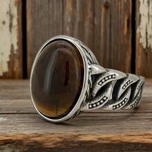 1pc Natural Agate Tiger Eye Stone Minimalist Chain Style 316 Ring, Unisex, Great Gift For Dad, Mom, Coworkers, Friends - Ring - View 22