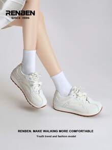 RENBEN 2026春夏新款女式硫化鞋，复古时尚厚底休闲运动鞋 - 白色 - 查看 9