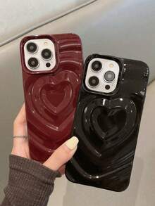 1. Họa tiết trái tim 3D xếp ly mạ điện, phù hợp với ốp lưng điện thoại Apple. - Đỏ - Xem 3