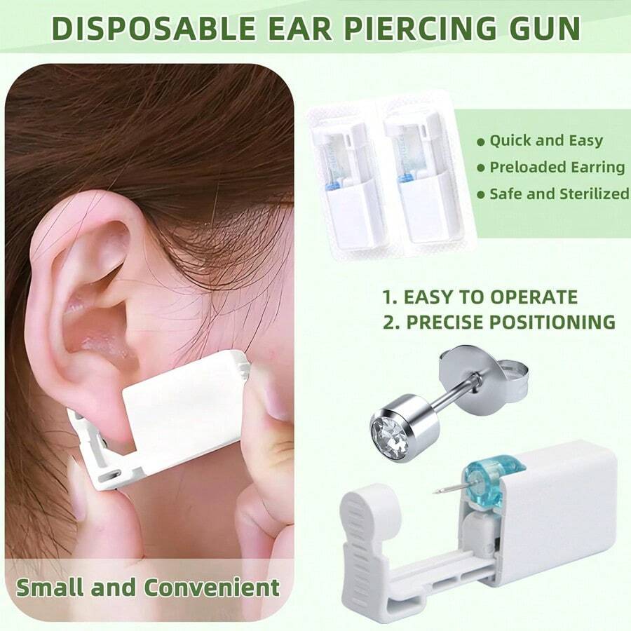 1/2/4/6/8/10pcs Disposable Ear Piercing Gun With Embedded White Rhinestone Earrings, Home Use Self-Piercing Earring Set