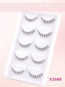 MKHLINA 5对装柔软轻盈假睫毛，自然逼真，可重复使用，舒适轻便，漫画/动漫风格浓密卷翘睫毛，角色扮演化妆工具 - 黑色 - 查看 12