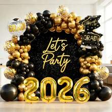 98pcs Graduation Balloon Garland Kit, Black Gold Balloons And Gold Confetti Balloons With 32 Inch 2026 Number Balloons & Gradua Tion Mylar Balloons For Graduation Decorations 2026 Class Grad Retirement Men Birthday Party Prom Masquerade Anniversary Decorations - 多色 - 查看 3