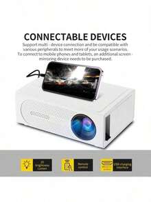 M200S Portable Mini Projector 320*240P Wired Screen Mirroring Multi-Interface USB SD AV HD Type-C, Home/Party/Office Use - White - View 3