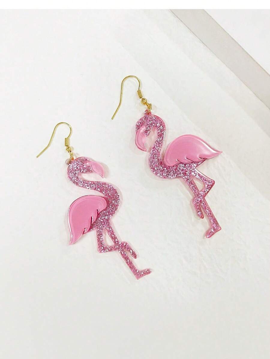2 đôi bông tai hình phượng hoàng bằng acrylic màu hồng, bông tai hình chim động vật dành cho nữ, quà tặng. - Nhiều màu - Xem 1
