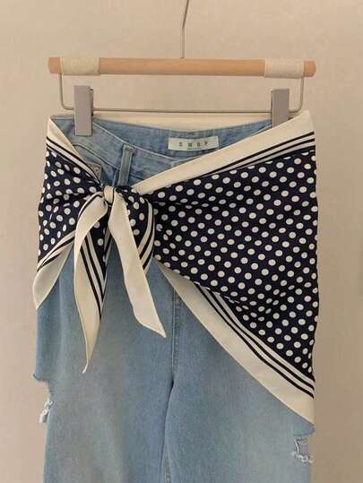 1 chiếc khăn vuông chấm bi, khăn quàng cổ/phụ kiện tóc bằng satin kiểu retro, phụ kiện thời trang đa năng dành cho nữ.