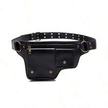 Punk Style Vintage PU Leather Waist Bag - Fanny Pack For Outdoor Sport And Travel, Retro Inspired Bag For Women - màu đen - Xem 3