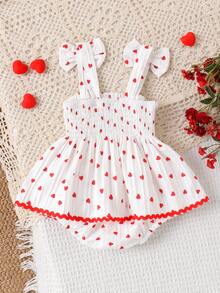 1pc Baby Girls' Cute Heart Print Sleeveless Bodysuit, Lightweight Summer - White - View 2