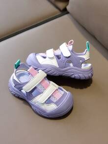 1 Pair Purple Children/Infant/Toddler Outdoor Sandals, Beach Shoes, Rain Shoes, Soft Bottom, Non-Slip, Hook And Loop Closure, Fashionable Solid Color, Cute Open Toe Sandals, Breathable, Quick Drying, Suitable For Spring/Summer, Beach, Outdoor Play - Purple - View 3
