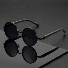 1副男士金属圆形仿木纹镜腿时尚眼镜 - 黑色 - 查看 6