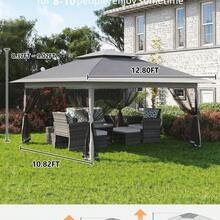 13 X 13FT Pop Up Instant Gazebo, Canopy Tent with Mosquito Netting, Foldable Canopy Shelter for Backyard, Parties, Camping and Commercial Use - GRIS - Ver 4