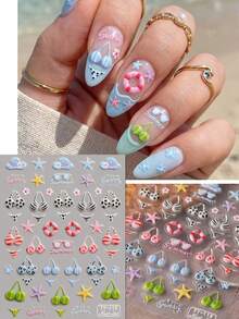QIANJIKU 1pc Colorful 5D Embossed Bikini Nail Stickers - 3D Textured Fashion Glasses, Life Buoy, Swimsuit Nail Art Stickers - Fun Summer Vacation Style DIY Decorative Stickers - Suitable For Beach Parties / Music Festivals / Spring & Summer / Holiday Occasions - Multicolor - View 3
