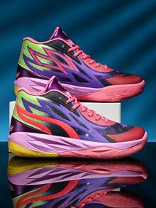 2026 Nuevas zapatillas de baloncesto versátiles, cómodas zapatillas deportivas antideslizantes para hombres, suela con sonido de fricción, zapatillas casuales para hombres con suela gruesa y elevada, domina la cancha de baloncesto y las zapatillas para correr en el parque (Nota: Suelas pintadas a mano desiguales, patrones asimétricos) - Vistoso - Ver 3