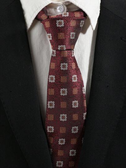 1pc Men's Vintage Burgundy Geometric Pattern Necktie