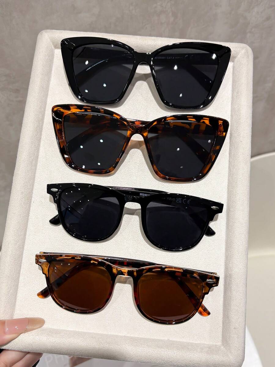 4pcs Metal Square Full Frame Square Punk Classic Advanced New Sunglasses For Beach Driving Fishing Camping Rave Party Street-Photography Tropical Beach Vacay Family Outings Going Out Outfit Fashion Accessories - Multicolor - View 1