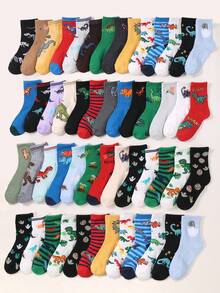 10/20双装 儿童男童卡通恐龙霸王龙印花舒适透气吸汗可爱新奇船袜 春秋季日常穿着 返校季 - 彩色 - 查看 3