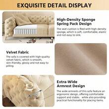 97.7" 3-In-1 Convertible Sleeper Sofa, 28.4" Deep Seat Pull Out Sofa Bed,Button Tufted Modern Sofa, 4-Seater Couch With Movable Ottoman  For Living Room, Apartment, Office, Bedroom,Beige/White - Albaricoque + Terciopelo + 4 plazas - Ver 6