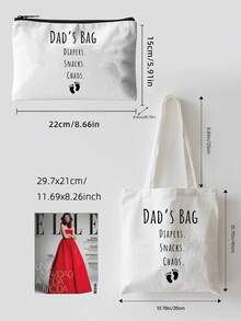 Dad/Grandpa Print Canvas Shoulder Bag Men's Tote Bag Practical Father's Day Gift Storage Bag - Multicolor - View 12