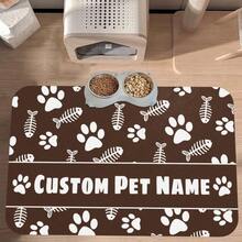 Personalized Custom Name Pet Feeding Mat, Waterproof Oil-Proof Anti-Slip Pad, Residue & Water Proof Floor Protection, Wear Resistant Durable Pet Bowl Mat For Dogs Cats, Home Pet Supplies - Khaki - View 2