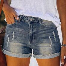 Short en jean décontracté, sexy et mignon avec poches, bleu, pour la plage, l'école, les vacances et la mode estivale quotidienne - Bleu azur - Voir 5