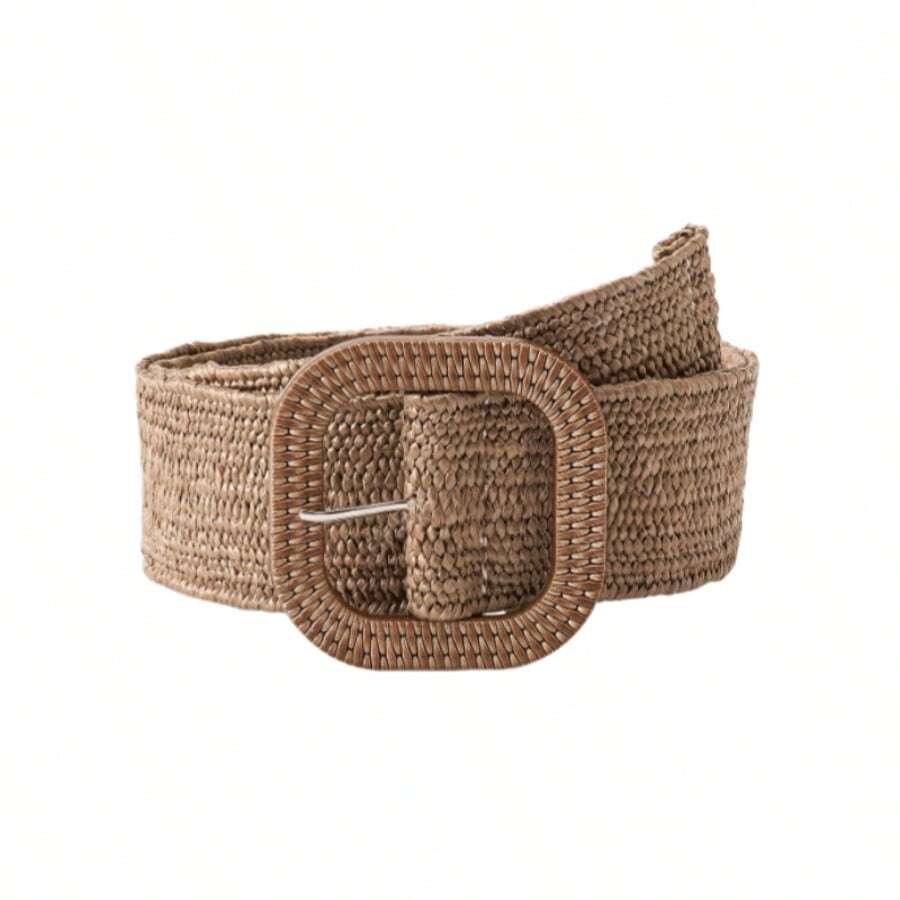 Cinturón tejido de paja con hebilla de plástico marrón - Marrón - Ver 1