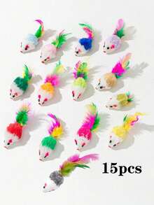5pcs/10pcs/15pcs/20pcs Colorful Feather Sound Mouse Toys Set, Fun Interactive Rolling Ball & Mouse Toys To Keep Your Cat Entertained (Random Color) - Multicolor - View 11