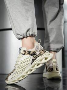 Men's Color-Blocked Retro Sneakers, Breathable Mesh Upper, Stylish Street Outdoor Hiking Shoes, Casual Men's Road Running Shoes. - 米色 - 查看 7