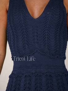 Women's Midi Dress, Knit, Summer, Crochet, Ruffles, Party, Beach, Elegant, Christmas, New Year's Eve, Premium - 藏蓝色 - 查看 4