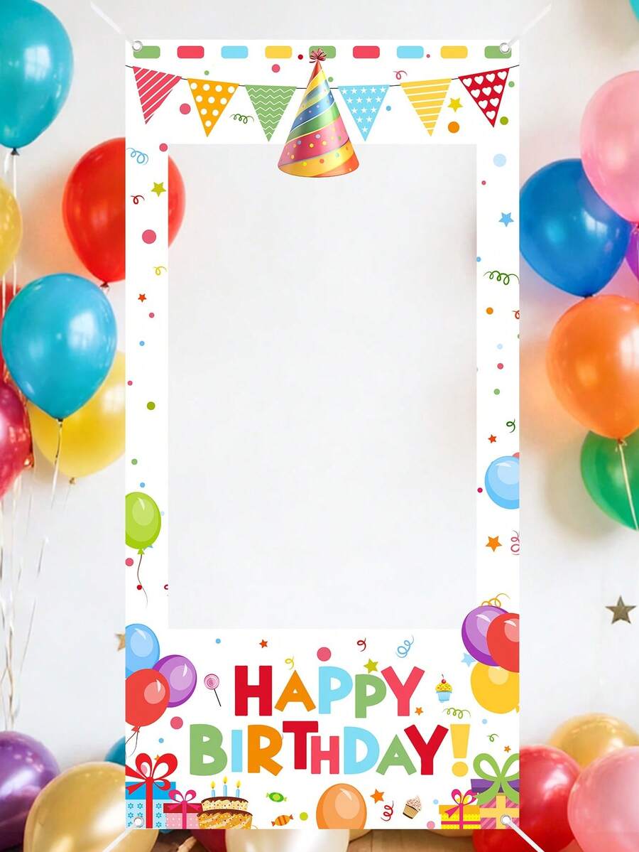 1件裝 生日快樂自拍拍照框背景牆 120x60cm 彩色拍照亭道具 男孩女孩生日派對裝飾 生日拍照背景用品