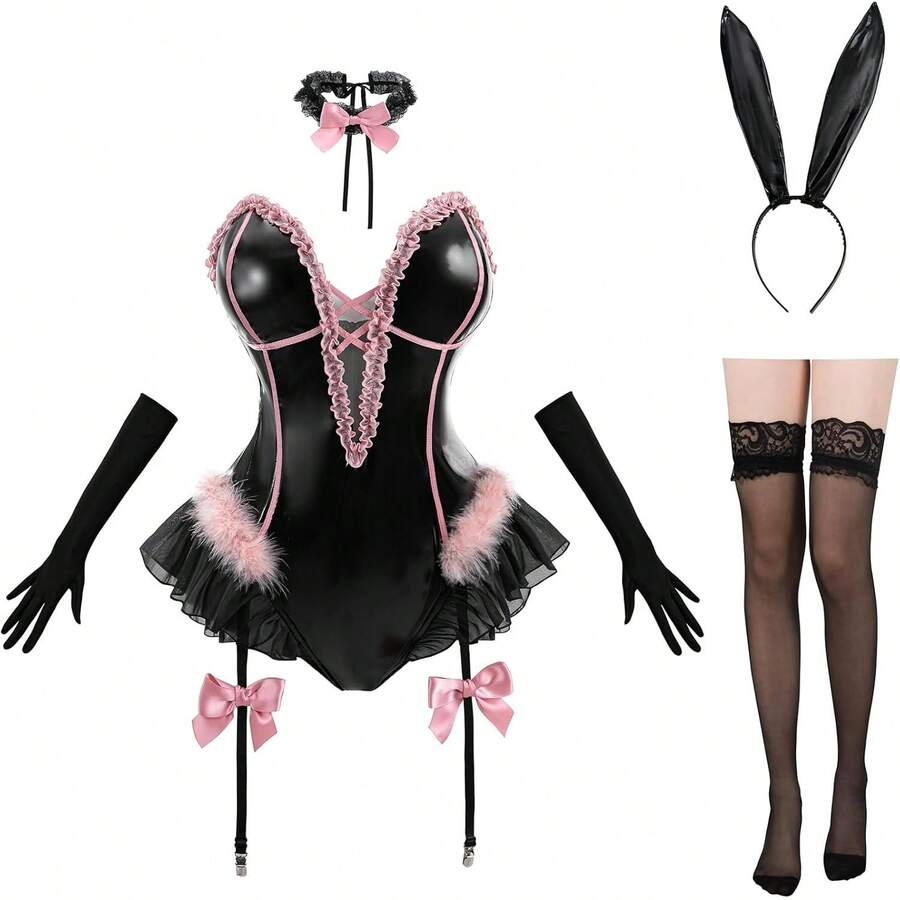 FCCAM Bunny Costume Adult Womens Bunny Bodysuit Halloween Cosplay Suit - trắng - Xem 1