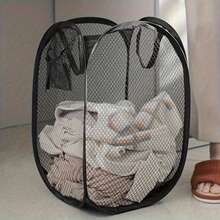 1 pieza Cesta de lavandería plegable con diseño de malla para almacenamiento de ropa sucia, organizador de cesta colgante plegable con marco para baño, hogar, dormitorio, solución de organización - Multicolor - Ver 9