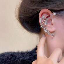2Pcs Fashion Style Shiny Butterfly Ear Wrap, Elf Earrings Fairy Ear Climber Luxury No Piercing Clip On Earrings - 銀色 - 查看 6