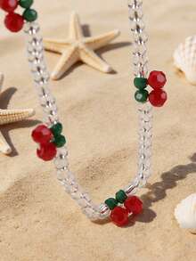 Bộ 2 món trang sức vòng tay và dây chuyền hạt thủy tinh hình quả anh đào dễ thương, thời trang, thích hợp cho phụ nữ đeo hàng ngày, quà tặng Ngày của Mẹ, quà tặng bạn thân, quà nghỉ hè, quà đi biển. - Nhiều màu - Xem 5