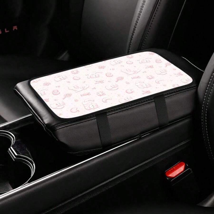 1 miếng đệm lót hộp tay vịn trung tâm xe hơi in hình mèo con màu hồng. - mèo con - Xem 1