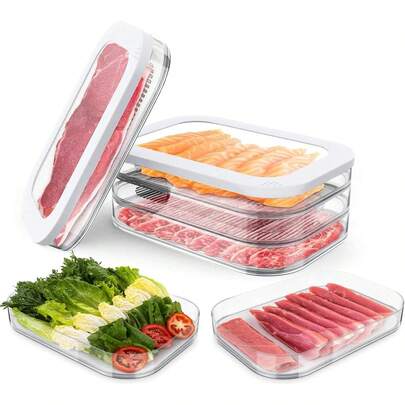 Paquete de 3 cajas para almacenar alimentos, recipientes para almacenar fiambres en el refrigerador, cajaséticas apilables para fiambres, queso, fiambres y salami (1)